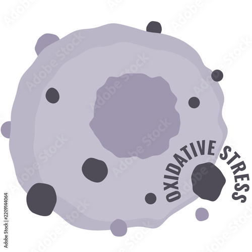Cell oxidative stress caused by free radicals. Medical vector illustration