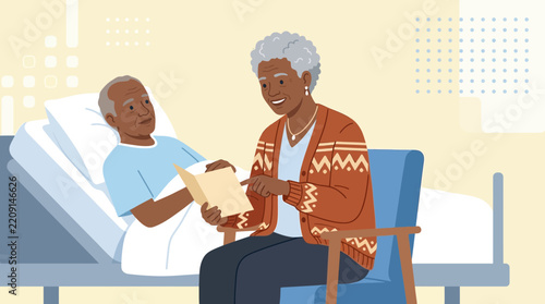 Elderly Couple Reading Together in Hospital Room