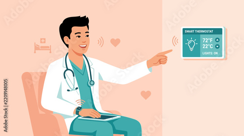 Doctor using smart technology for healthcare, smart home integration