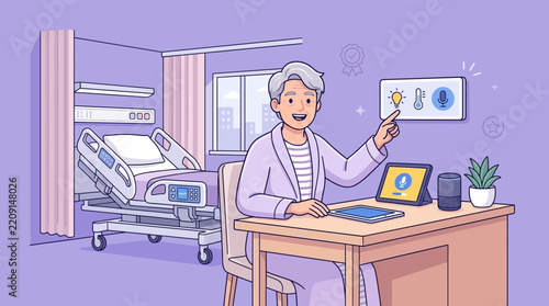 Doctor using smart technology in hospital room, healthcare innovation concept