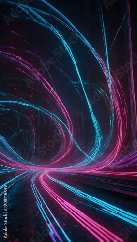 Futuristic Neon Laser Light Stream with Sparkling Energy Trails