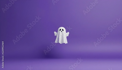 White Ghost Halloween on Purple Background – Minimal Commercial Design