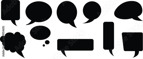 Black Speech Bubble Silhouettes Collection, Vector Illustration