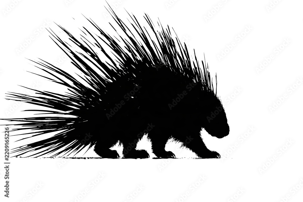 Obraz premium Stylized porcupine with detailed white line art quills isolated on transparent background PNG element
