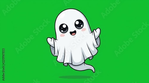 Cute ghost animation loop 4k green screen for halloween.