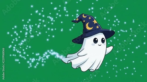 Wizard ghost floating stardust 4k green screen for halloween.