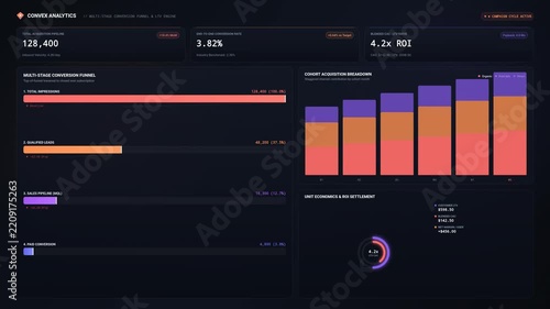 Corporate Financial Data Dashboard with Animated Growth Charts and Metrics