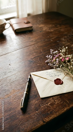 Vintage Love Letter with Envelope, Dried Flowers and Fountain Pen