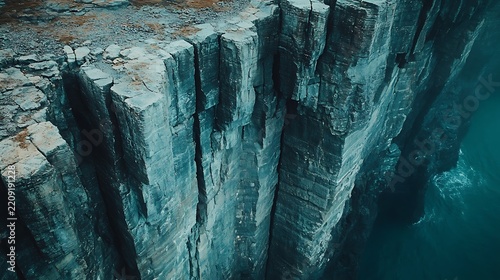 Steep Rocky Cliff Over Ocean.