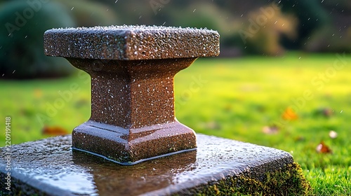 Wet Stone Pedestal in Garden.