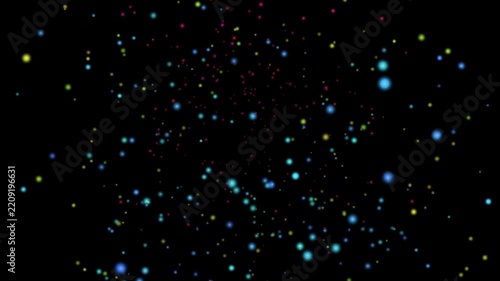 Abstract quantum particles forming a glowing prism on black background