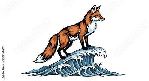 Fox Standing on Waves, Isolated Transparent Background
