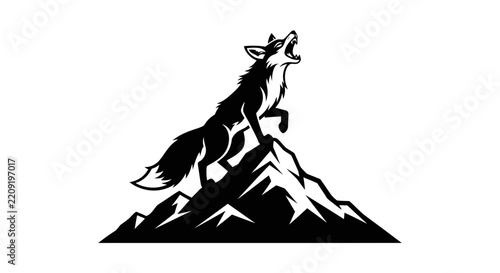 Howling Fox on Mountain Peak, Isolated, Silhouette, Transparent Background