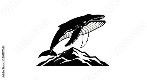 Humpback Whale Jumping Over Mountain Peaks, Isolated
