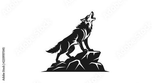 Howling Wolf Silhouette on Rocks, Isolated, Transparent Background