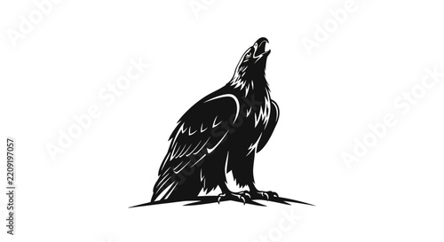 Isolated Black Eagle Silhouette with Open Beak, Majestic Bird of Prey