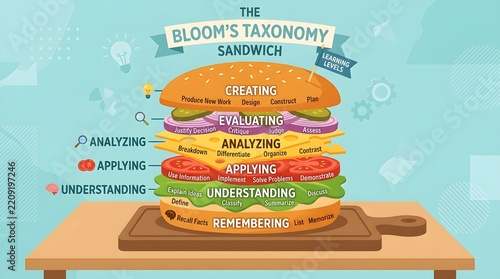 Bloom Taxonomy sandwich illustration educational graphic design asset