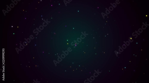 Abstract quantum prism rotating with glowing particles on black background