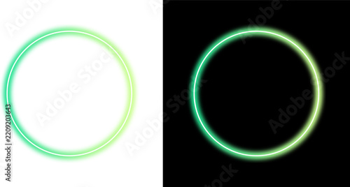 Glowing mint green ring icon, neon circular light frame with smooth gradient outline on transparent background