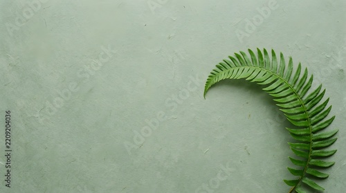 Fresh Green Fern Leaf Curved Across Pale Concrete Surface