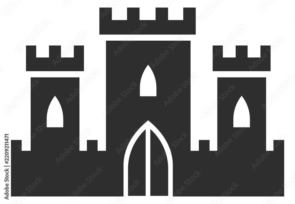 Obraz premium Castle black icon. Medieval old architecture symbol