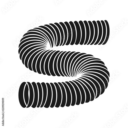 Flexible corrugated hose curved into letter S shape