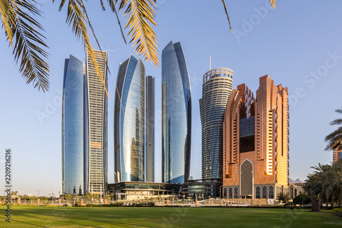 Abu Dhabi skyline with Etihad Towers skyscrapers in Abu Dhabi, United Arab Emirates