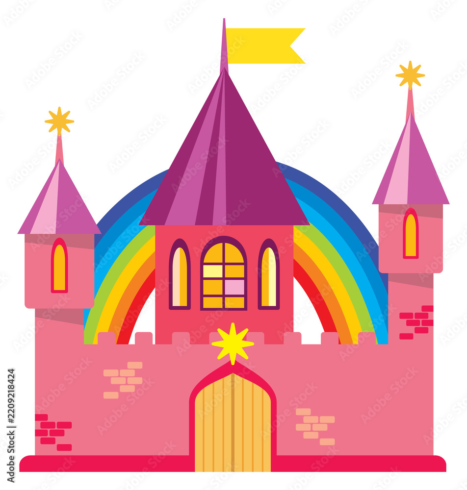 Obraz premium A castle with a rainbow on top of it