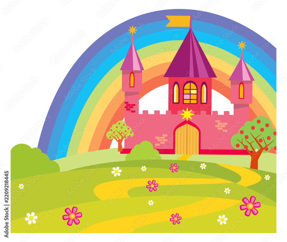 Obraz premium A castle with a rainbow in the background