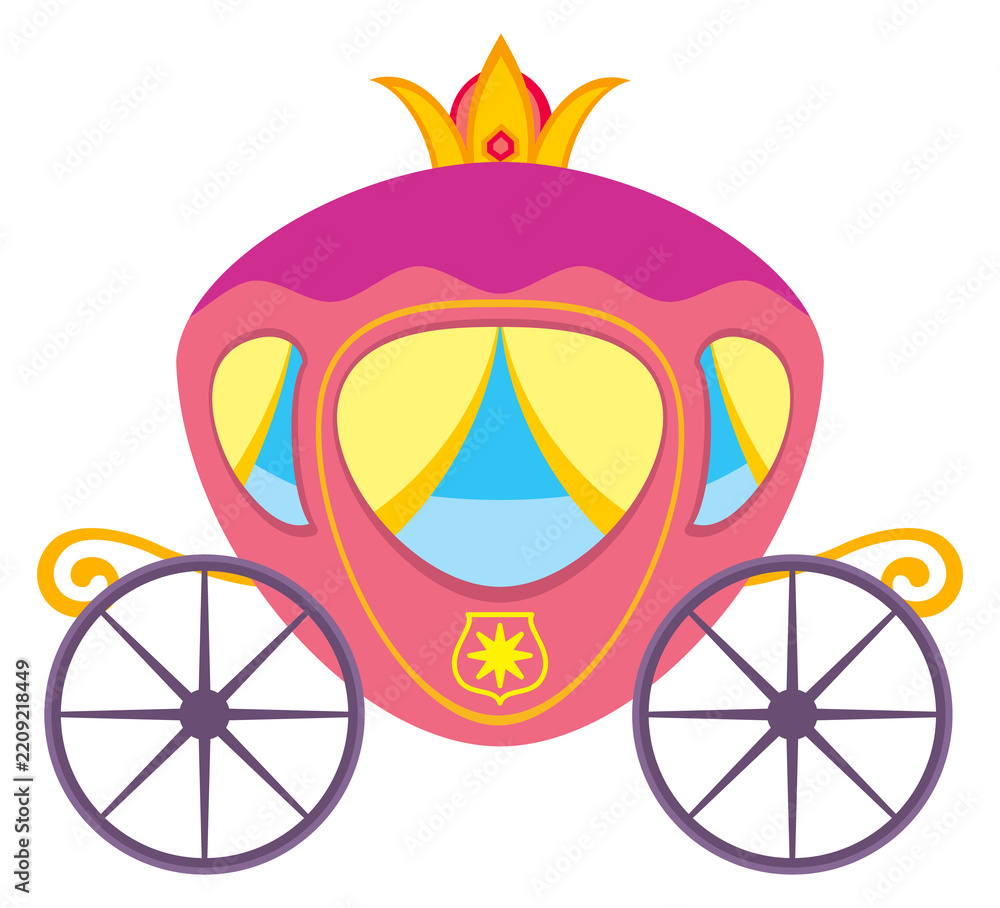 Obraz premium A cartoon carousel with a pink carriage and yellow curtains