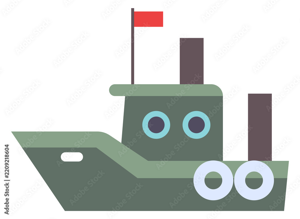 Obraz premium A cartoon boat with a red flag on top