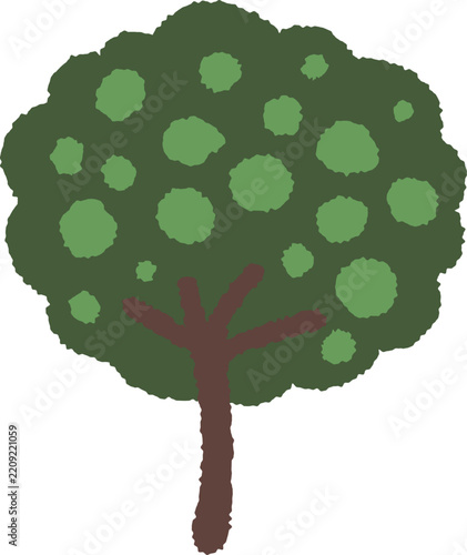Hand Drawn Organic Tree Collection 017 – Round Green Fruit Tree with Spotted Foliage Illustration