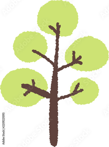 Hand Drawn Organic Tree Collection 018 – Light Green Branch and Round Leaves Tree Illustration