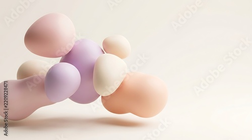Abstract 3D organic shapes floating with soft pastel colors and copy space