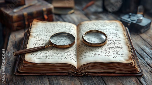 Magnifying Glass on Old Book.