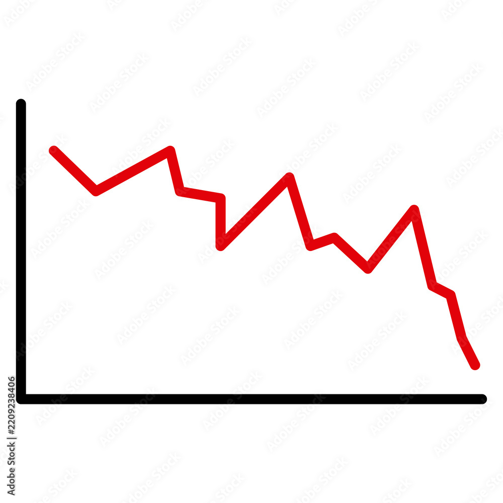 Obraz premium Downward stock market trend graph with red line