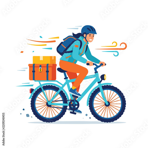 Delivery courier riding bicycle quickly with package box for shipping service concept vector illustration