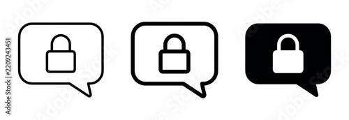 Speech bubble icons with a padlock symbol inside representing secure communication or private messaging during digital conversations