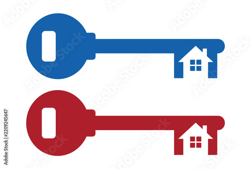 blue and red key icons featuring house shapes for real estate concepts