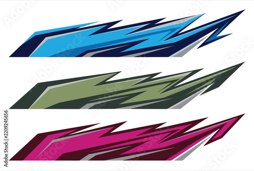 Abstract racing stripe decals set with dynamic jagged shapes