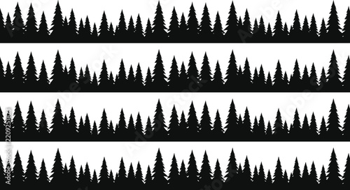 Evergreen tree silhouettes create a repeating pattern on a white background arborous backdrop branch conifer coniferous deciduous design forest forestry geometric graphic grove landscape ligneous
