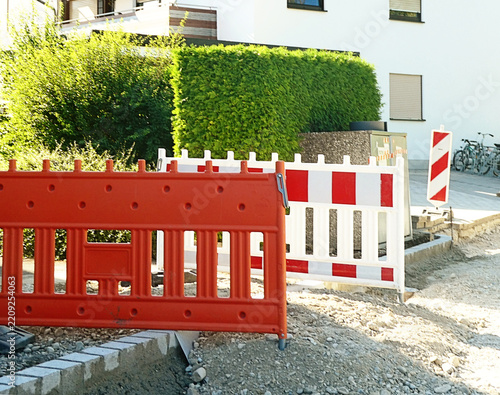 Warning barrier for road in construction, urban maintenance