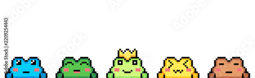 Cute Frog Pixel Art Border with Kawaii Frog Characters