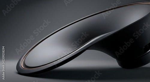 Abstract concept of a singular massive speaker cone curve in matte charcoal gray
