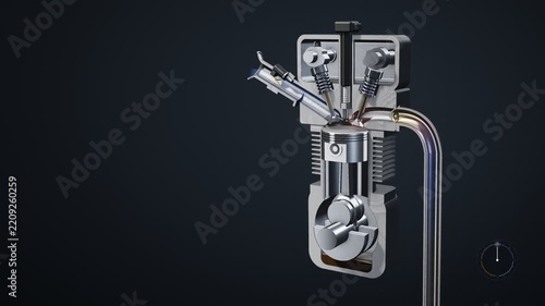 Four Stroke Engine Cycle Cutaway Piston Valves Seamless Loop