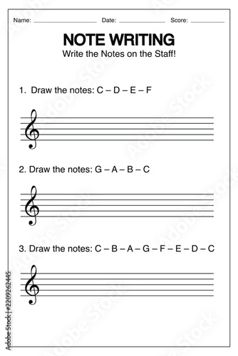 Printable Musical Note Writing Practice Worksheet for Music Students