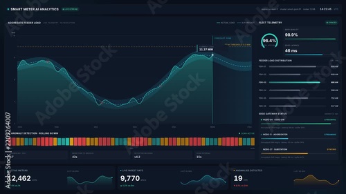 Smart meter ai analytics with 4k resolution graph interface, for digital power grid monitoring, energy consumption tracking, smart city infrastructure management
