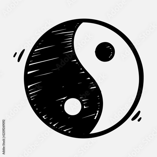 Hand Drawn Yin Yang Symbol Sketch Doodle Style Harmony Concept Vector