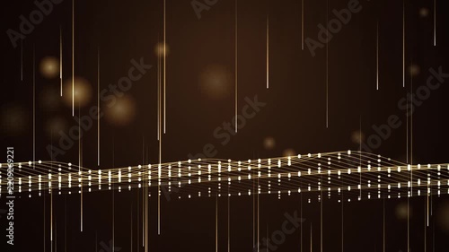 Luxury Golden Wave Motion Background with Falling Particles and Glowing Light Lines for Video Project