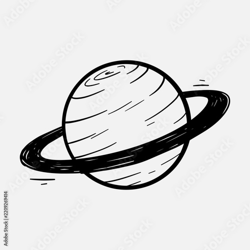 Hand Drawn Saturn Planet Sketch Doodle Style Space Astronomy Vector Illustration